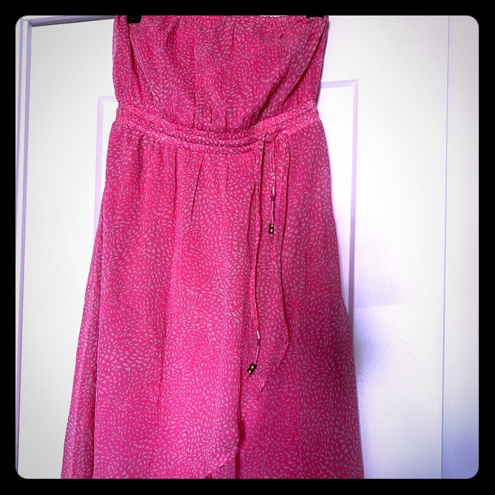 Sheer Hot Pink Roxy strapless dress